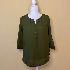 Timing Army Green Button Down with Rolled Sleeves